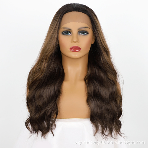 Long Cheap Women Hair Futura Brown For Full Head High Temperature Front Lace Synthetic Wigs Curly With Closure